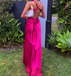 Simple Yellow A-Line Long Prom Dress For Prom&Guest-V Neck Satin Beautiful Backless Prom Dresses