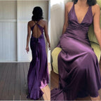 Simple Yellow A-Line Long Prom Dress For Prom&Guest-V Neck Satin Beautiful Backless Prom Dresses