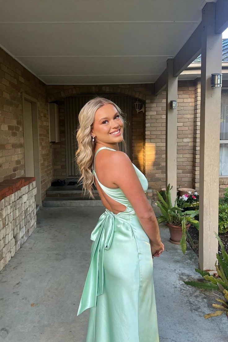 Simple Yellow A-Line Long Prom Dress For Prom&Guest-V Neck Satin Beautiful Backless Prom Dresses