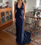 Simple Yellow A-Line Long Prom Dress For Prom&Guest-V Neck Satin Beautiful Backless Prom Dresses