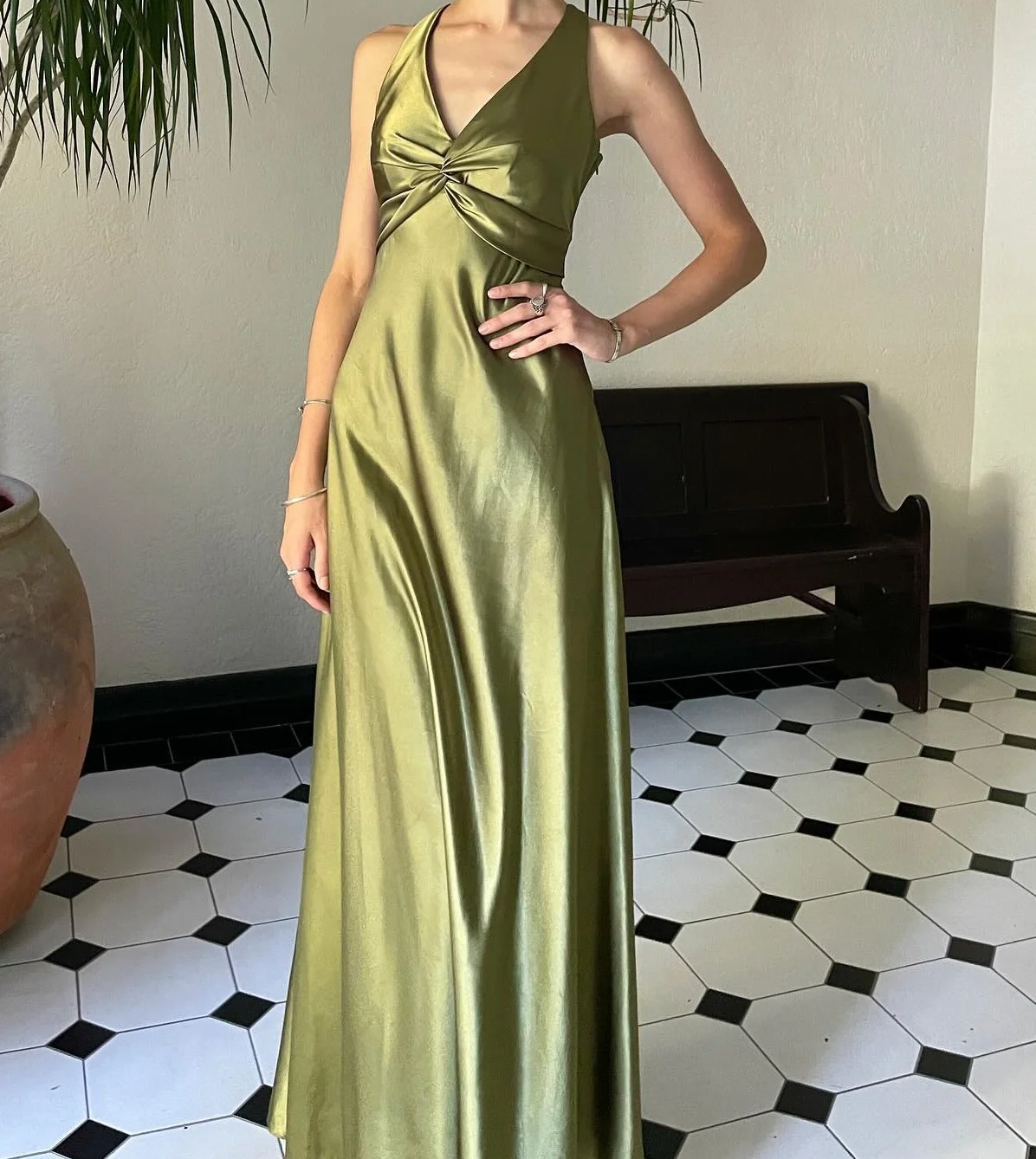 Simple Yellow A-Line Long Prom Dress For Prom&Guest-V Neck Satin Beautiful Backless Prom Dresses