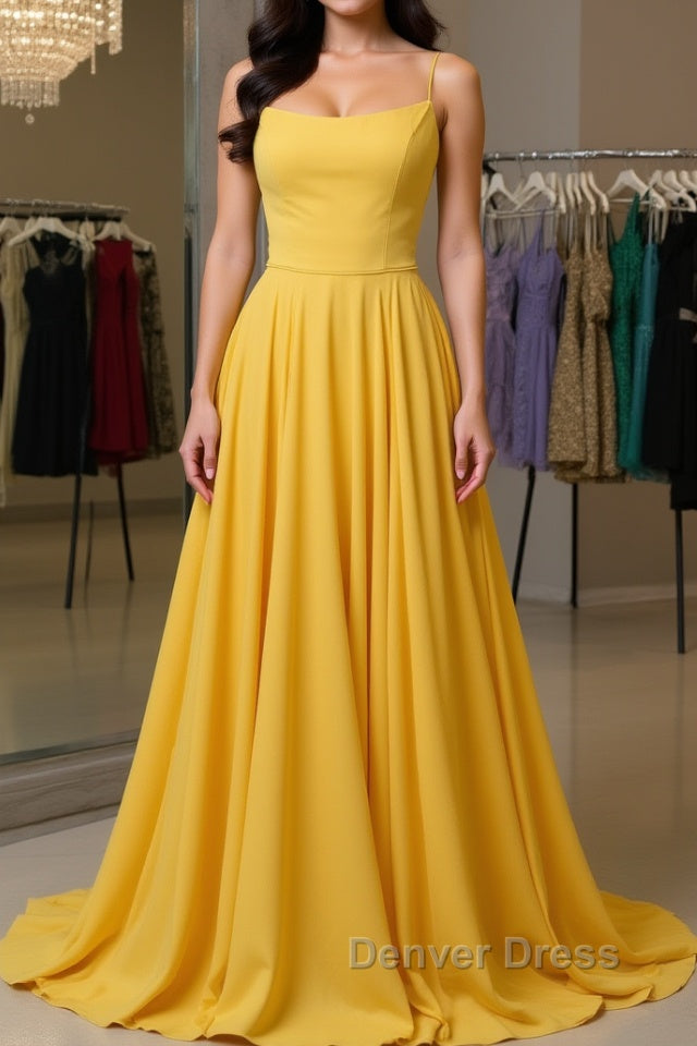 Simple yellow chiffon long prom Dress, yellow Prom Dresses Main image