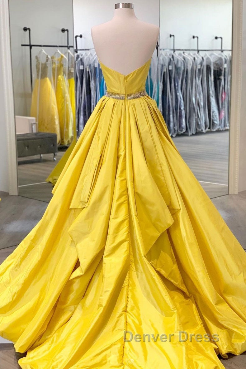 Simple yellow satin long prom Dress yellow Prom Dresses Secondary image