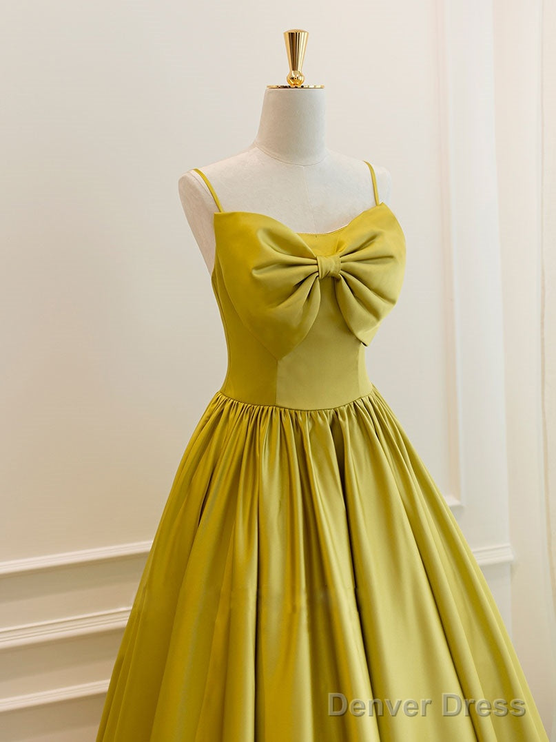 Simple Yellow Satin Short Prom Dress, Yellow Bridesmaid Dresses