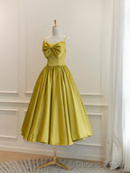 Simple Yellow Satin Short Prom Dress, Yellow Bridesmaid Dresses