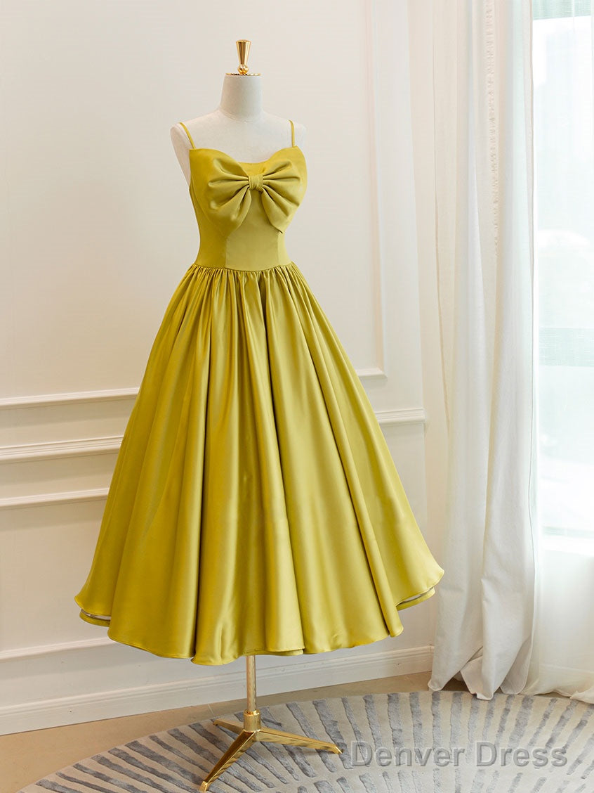 Simple Yellow Satin Short Prom Dress, Yellow Bridesmaid Dresses