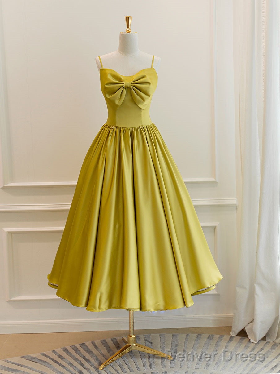 Simple Yellow Satin Short Prom Dress, Yellow Bridesmaid Dresses