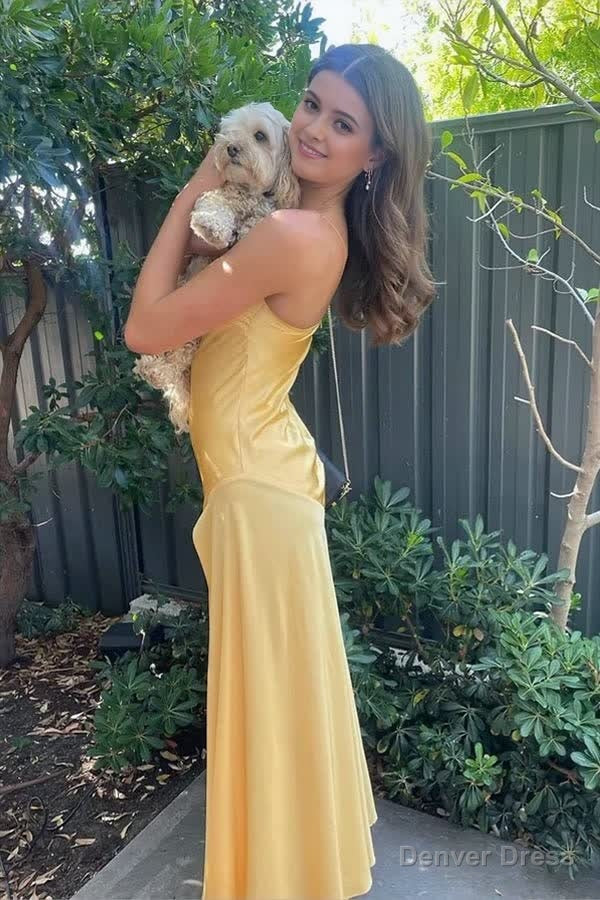 Simple Yellow Sheath Side Slit Maxi Long Prom Dresses Online