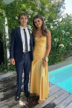 Simple Yellow Sheath Side Slit Maxi Long Prom Dresses Online