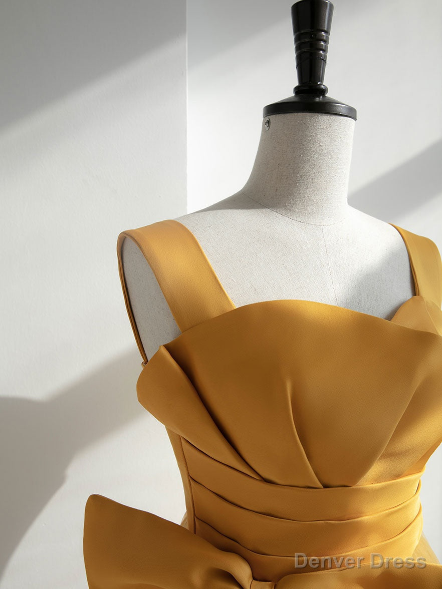 Simple Yellow Tulle Long Prom Dress, Yellow Prom Bridesmaid Dresses
