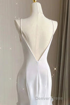 Simple Mermaid Prom Gowns With Ruffles, Spaghetti Straps Backless Dresses For Date