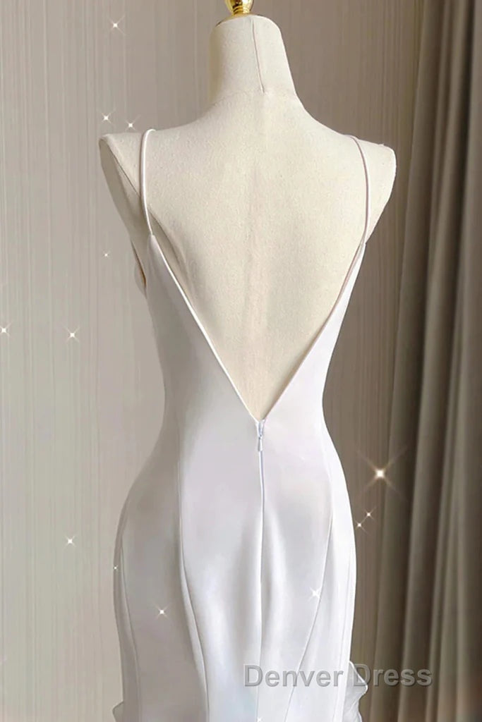Simple Mermaid Prom Gowns With Ruffles, Spaghetti Straps Backless Dresses For Date