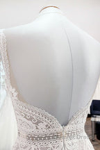 Simply Long A Line Tulle Lace Open Back Wedding Dresses