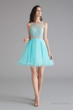 A Line Tulle Sleeveless Beading Homecoming Dresses