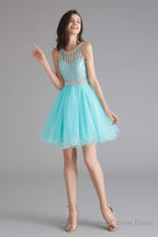 A Line Tulle Sleeveless Beading Homecoming Dresses