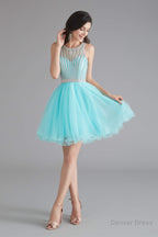 A Line Tulle Sleeveless Beading Homecoming Dresses