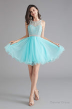 A Line Tulle Sleeveless Beading Homecoming Dresses