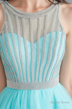 A Line Tulle Sleeveless Beading Homecoming Dresses