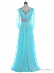 Sky Blue Beaded Long Sleeve Chiffon Mother of the Bride Dresses
