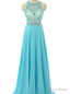 Sky Blue Beaded Prom Dresses Beading Formal Dresses Sheer Evening Gowns