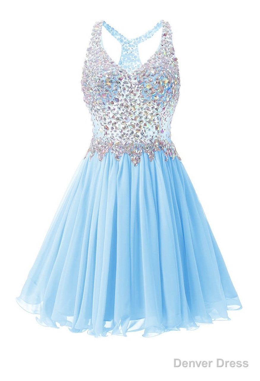 Sky Blue Chiffon Crystal Homecoming Dress