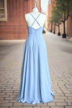 Sky Blue Chiffon Long Bridesmaid Dresses