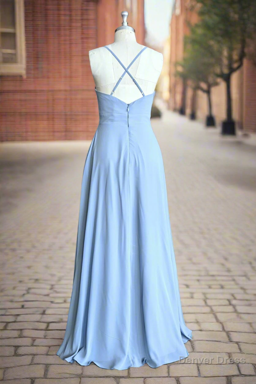 Sky Blue Chiffon Long Bridesmaid Dresses