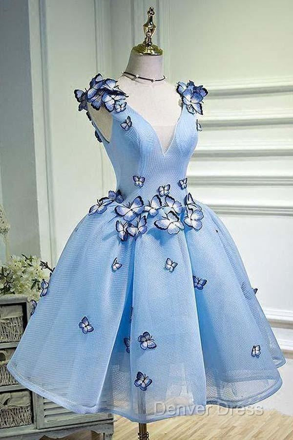 Sky Blue Homecoming Dress Butterfly Applique Short Prom Dresses Secondary image