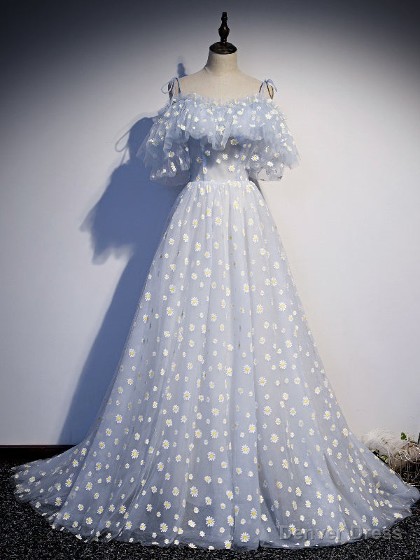 Sky Blue Little Daisy Spaghetti Staps Prom Dress Main image