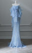 Sky Blue Mermaid Strapless Tulle Beaded Long Prom Dress Elegant Wedding Dresses