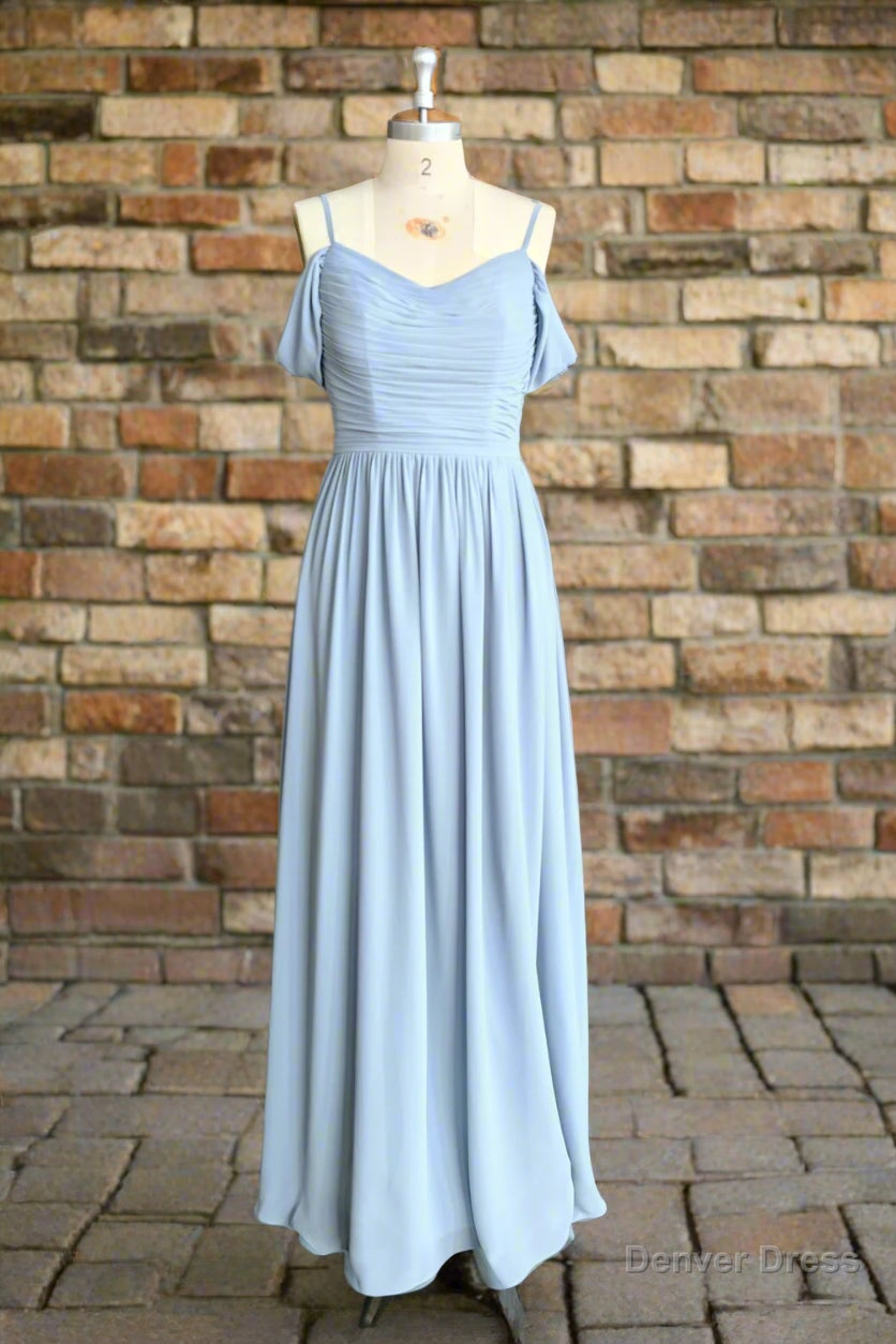 Sky Blue Off Shoulder Spaghetti Strap Sweetheart Chiffon Bridesmaid Dresses Secondary image