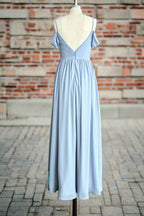 Sky Blue Off Shoulder Spaghetti Strap Sweetheart Chiffon Bridesmaid Dresses