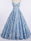 Sky Blue Princess Spaghetti Strap 3D Flower Applique Prom Sress
