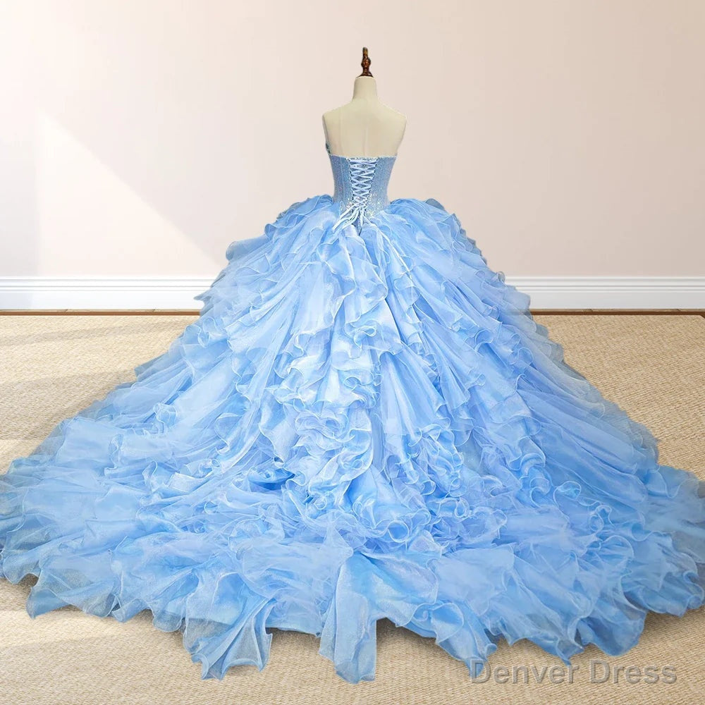 Sky Blue Quinceanera Dresses with Pleats and Flowers – Denver Dress
