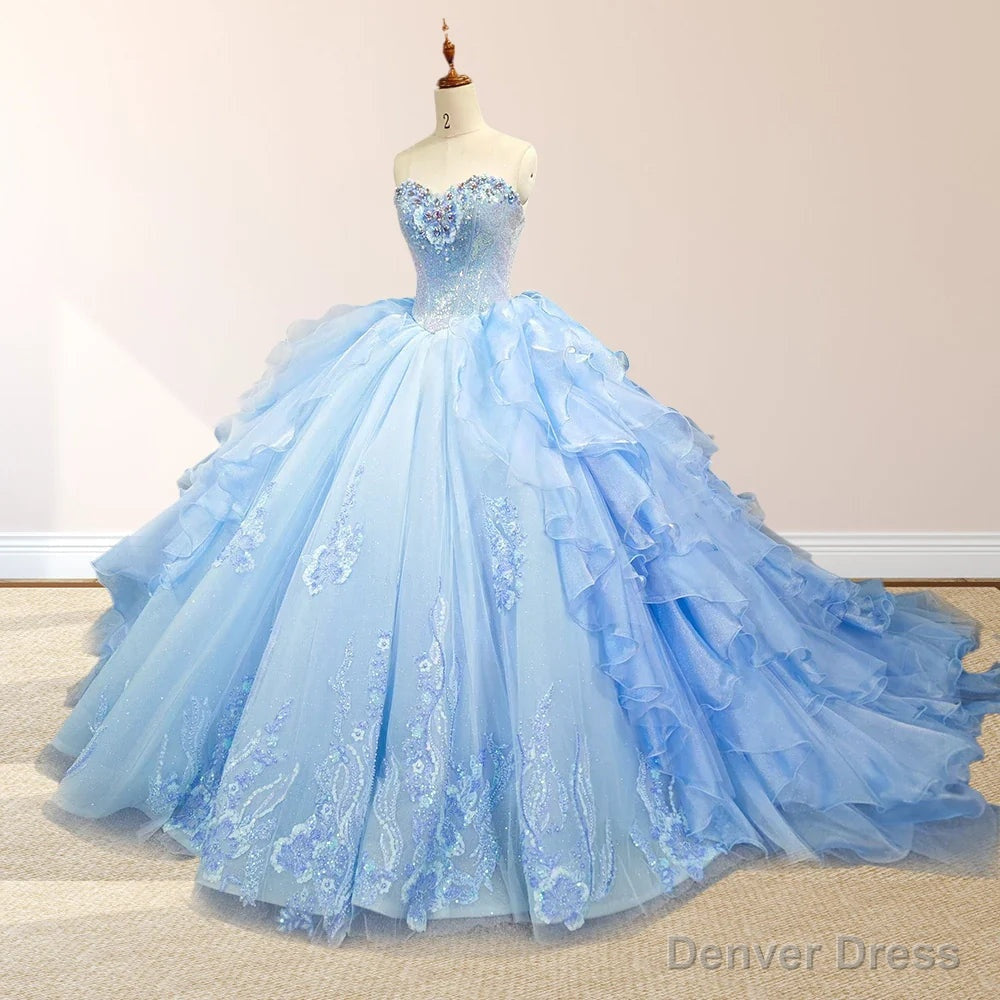 Sky Blue Quinceanera Dresses with Pleats and Flowers Main image