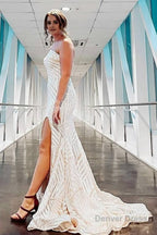 Sky Blue Sequins Strapless Long Prom Dresses