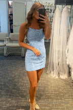Sky Blue Short Tight Homecoming Dresses with Lace Beading