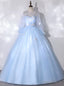 Sky Blue Tulle Long Sleeve Butterfly Quinceanera Dresses