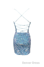 Cute Bodycon V Neck Blue Lace Homecoming Dresses