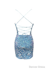 Cute Bodycon V Neck Blue Lace Homecoming Dresses
