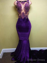 Sleeveless Bateau Sweep/Brush Train With Applique Velvet Dresses