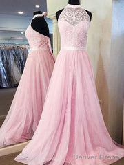 Sleeveless Halter Tulle A-Line With Lace Sweep/Brush Train Dresses