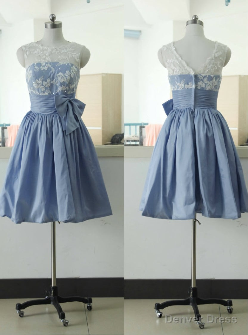 Sleeveless Lace Bridesmaid Dress Short Taffeta Bridesmaid Dresses Knee Length Main image