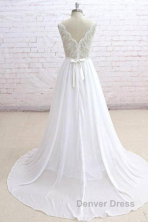 Sleeveless Long Chiffon Wedding Dresses With Lace Secondary image