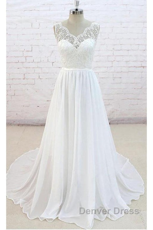 Sleeveless Long Chiffon Wedding Dresses With Lace