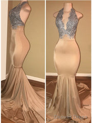 Sleeveless Mermaid Lace Halter Prom Dresses