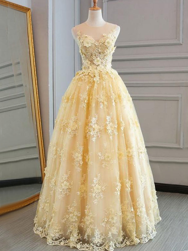 Sleeveless Pale Yellow Lace Sweetheart A-line Floor-length Prom Dress Main image