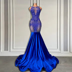 Sleeveless Royal Blue Scoop Neck Mermaid Prom Dress With Beadings