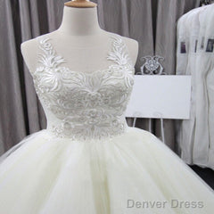 Sleeveless Scoop Yarn Neck  Lace Ivory Tulle Asymmetrical Ball Gown Cathedral Train Wedding Dresses,