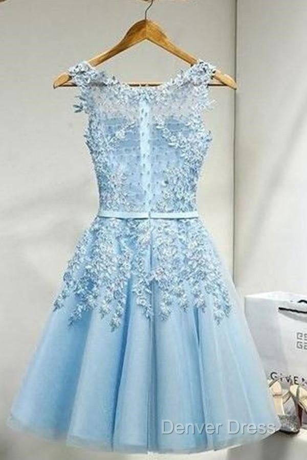 Sleeveless Tulle Homecoming Dresses Short Prom Dresses With Lace Appliques